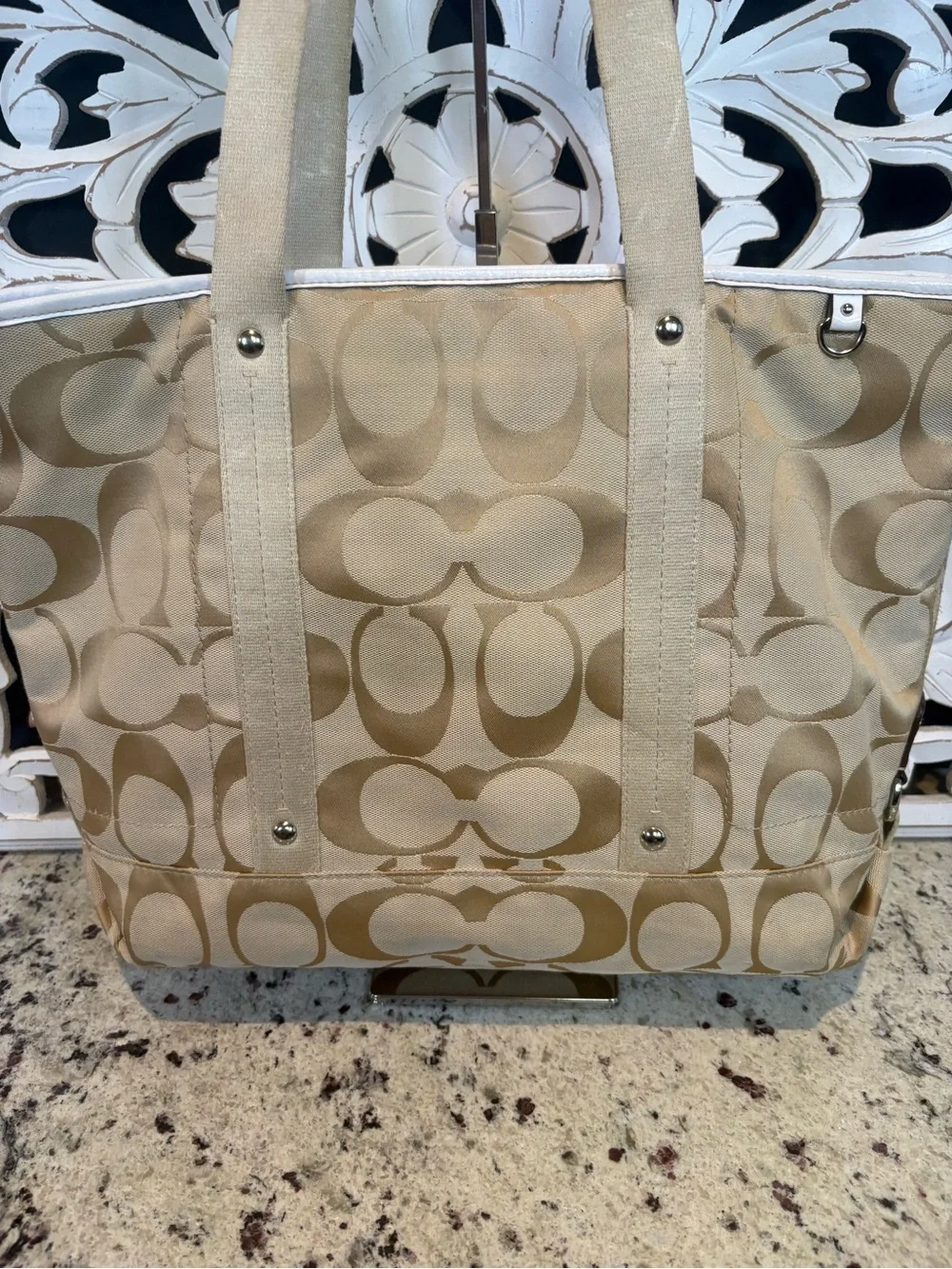 Coach Daisy F16554 Tan & White Signature Canvas Tote